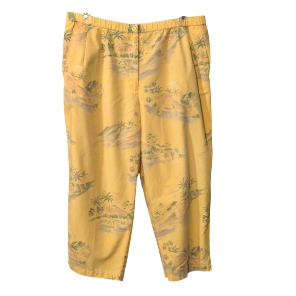 Talbots Woman Petites Stretch Tropical Yellow Capris Sz 18WP Pockets Flat Front - Picture 1 of 14